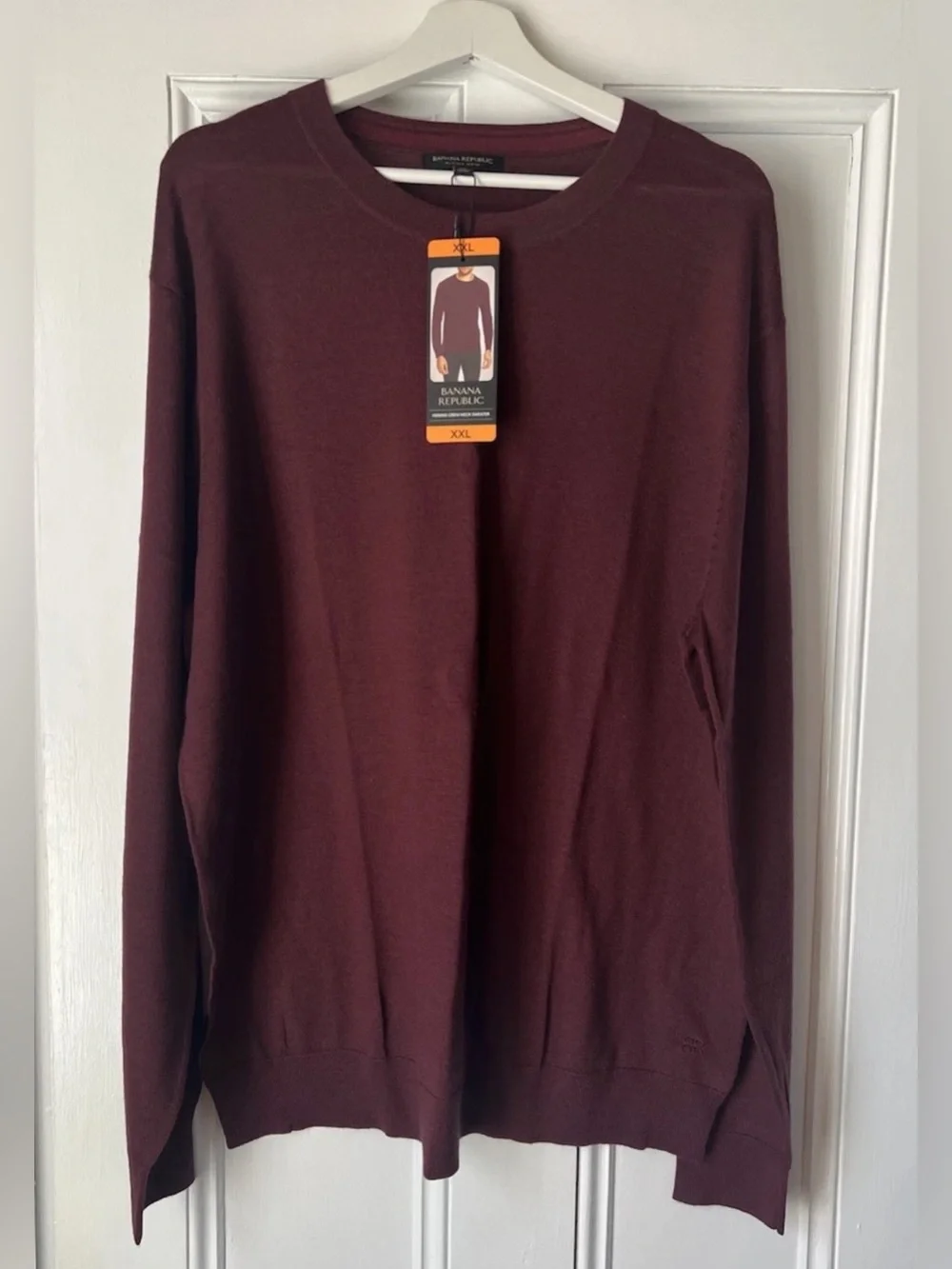 NWT Banana Republic Men’s Crew Neck 100% Marino Wool Sweater XXL Maroon Burgundy